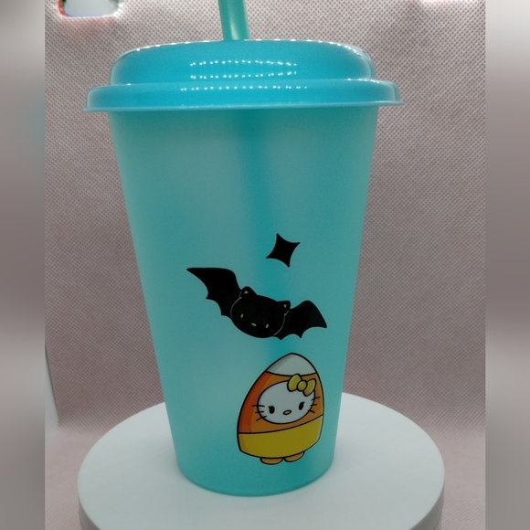 👜$3 - New Hello Kitty Candy Corn Reusable Color-changing 12oz tumbler top straw - Picture 4 of 9